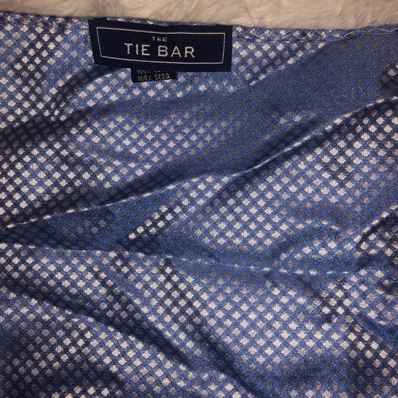 The Tie Bar silk blue and silver pattern pocket square - Picture 3 of 3